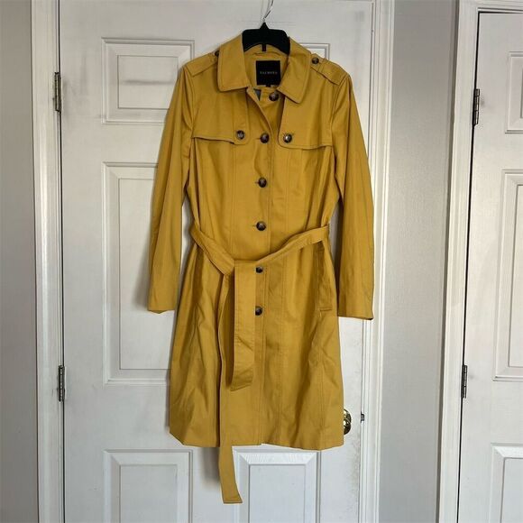 Talbots Women's Yellow Wool Blend Trench Coat Size L Double-Breasted - Picture 1 of 7